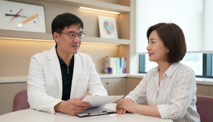 醫護人員於診間使用海菲秀為病患施作水飛梭急救 特寫鏡頭顯示水飛梭急救後的毛孔乾淨細緻感 專業醫師解說水飛梭急救對於婚前保養的重要性 新娘於婚禮前一週在法瑞診所進行水飛梭急救