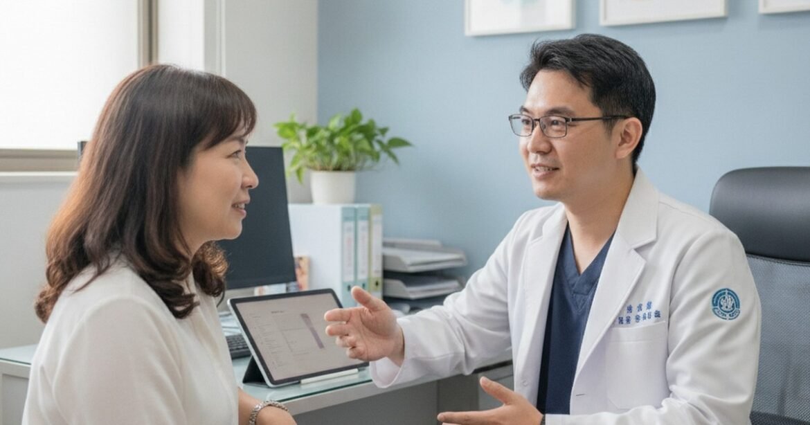 吳芮醫師在診間細心解說黑眼圈成因與重點術後照護。