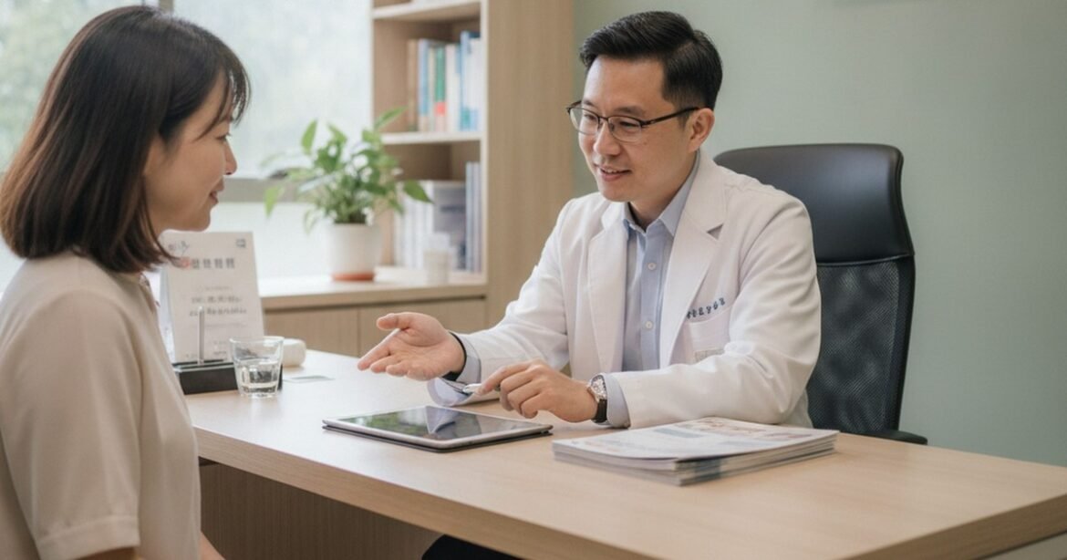 吳芮醫師細心講解外來填充物的選擇，強調吳芮醫師分析療程比較的重要性。